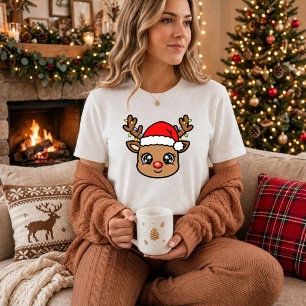 Rena Kawaii Fofa - Camiseta de Natal Feminina