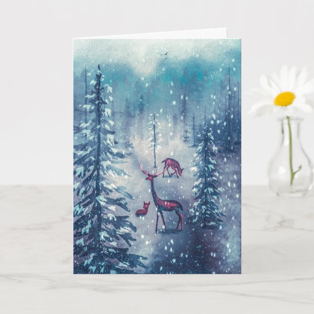 Rena Velha e Árvores de Natal  Cartão de Férias (Planta pequena)