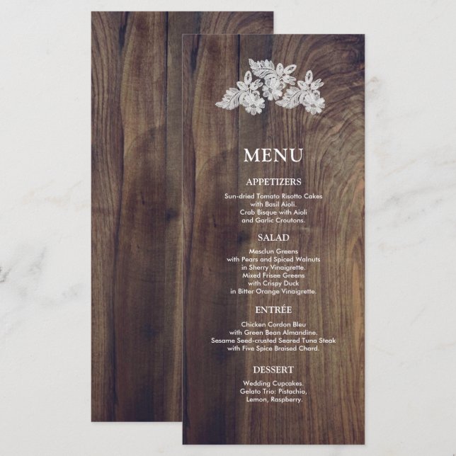 Renda Branca | Cartão de Menu de Casamento em Made (Frente/Verso)