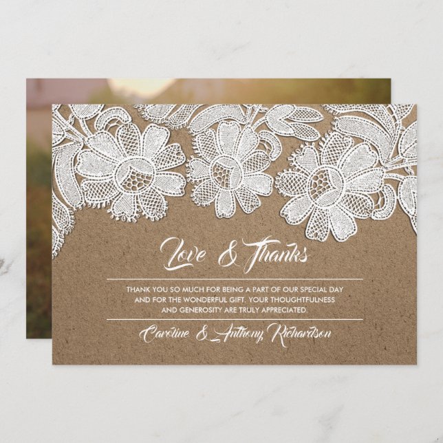 Renda | Casamento De Papel Kraft Obrigado Cartões  (Frente/Verso)