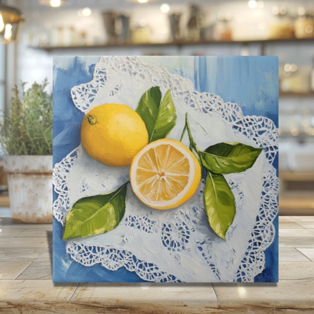 Renda Italiana e Limões da Nonna (Nonna's Lace and Lemons Ceramic Trivet - Italian nostalgia and heritage gift)