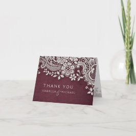 Renda vintage borgonha agradecimento de casamento