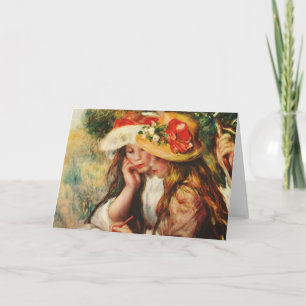 Renoir duas meninas que lêem no cartão do jardim