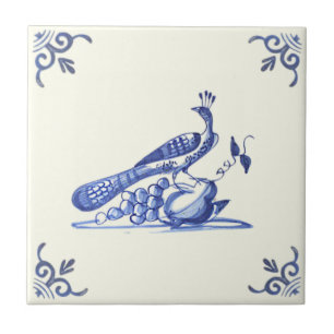 Repro 1700s Fruta de pavão pintado à mão azul b