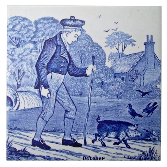 Repro 1879 Série de Calendário Azul Wedgwood outub (Frente)