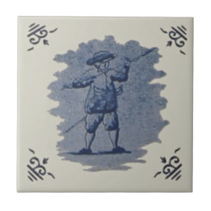 Repro Antique Azulejo Figural Azul Delft Holandês