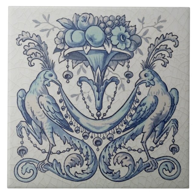 Repro Antique Minton Hollins Birds Fruta Azul (Frente)