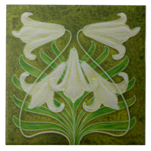 Repro Art Nouveau Páscoa Lily em Verde Mottled