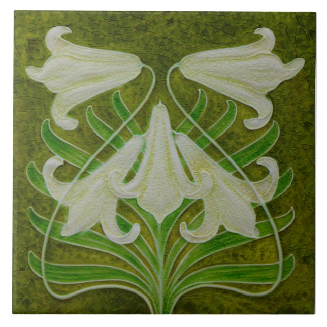 Repro Art Nouveau Páscoa Lily em Verde Mottled (Frente)