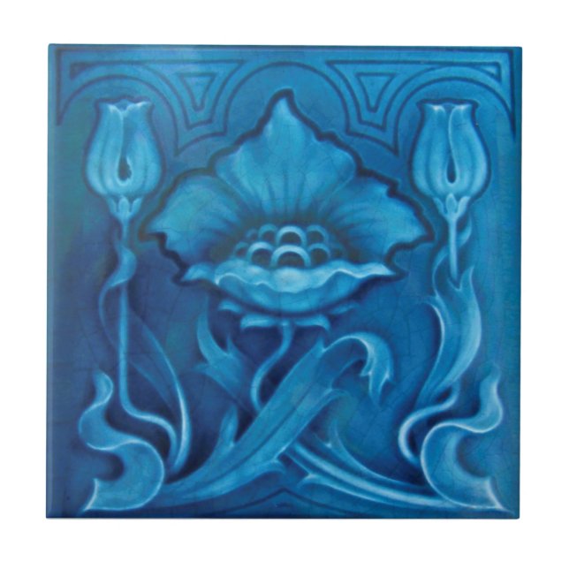 Repro Art Noveau Cerulean Blue Floral Majolica (Frente)