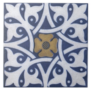 Repro Azulejo Quatrefoil Gótico em Azul, Dourado 