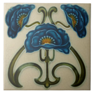 Repro Blue Poppies Art Noveau Azulejo cerâmico