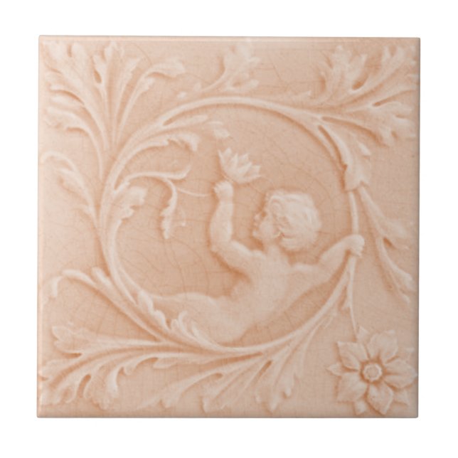 Repro c1880 Minton Faux Alivio Cherub Rosa Pêssega (Frente)