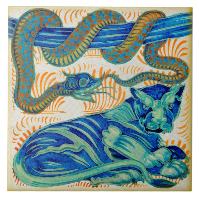 Repro c1900 William De Morgan Jungle Cat & Cobra (Frente)