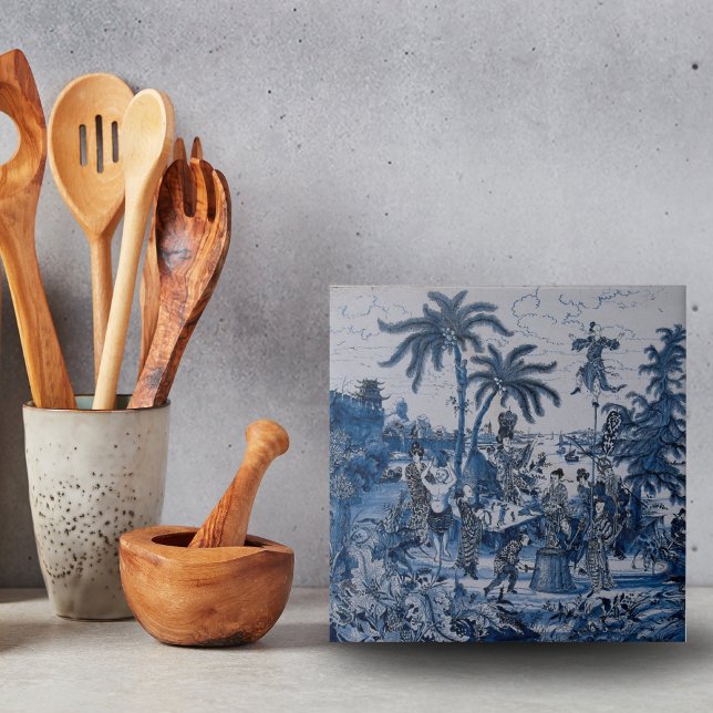 Repro Chinoiserie Delft Blue e White Azulejo (chinoiserie blue and white Delft tile)