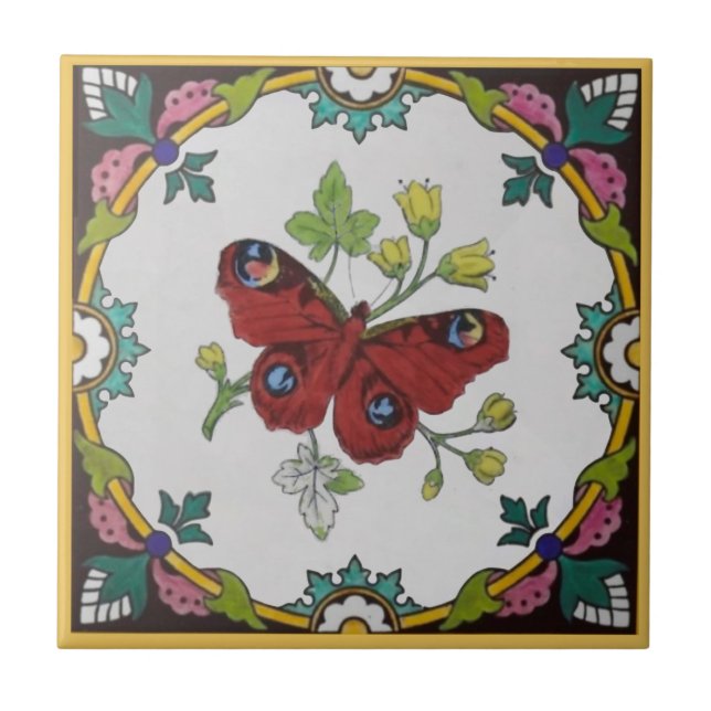 Repro Colorful 1870s Minton Peacock Butterfly (Frente)