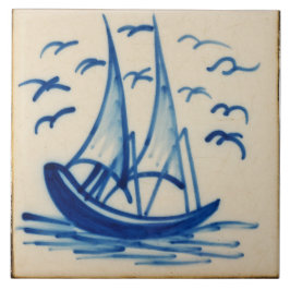 Repro DefSoftware Ship Sail Boat Blue Delft Azulej