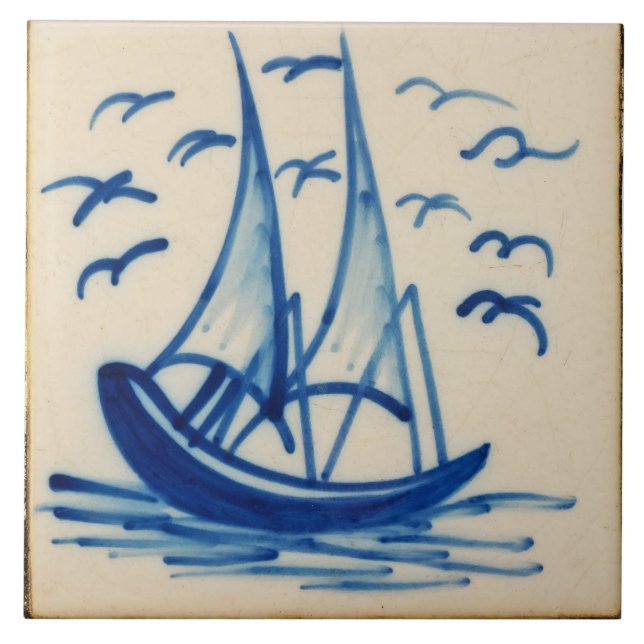 Repro DefSoftware Ship Sail Boat Blue Delft Azulej (Frente)