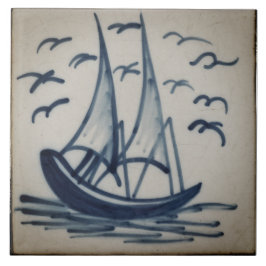 Repro DefSoftware Ship Sail Boat Blue Delft Azulej