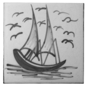 Repro DefSoftware Ship Sail Boat Blue Delft Azulej