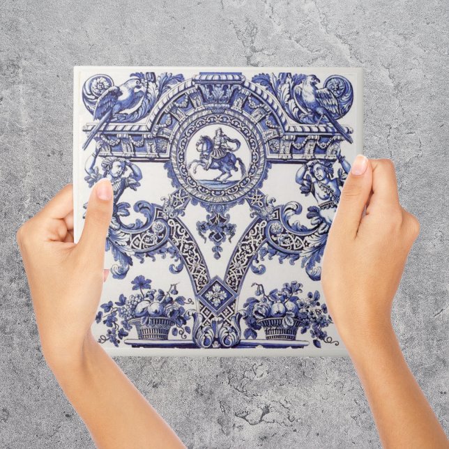 Repro Delft Azulejo Blue Royalty Bust (Vintage repro dutch delft blue tile)
