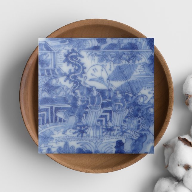 Repro Delft Azulejo Chinoiserie Decoupage Azul Bra (Repro Delft Tile Chinoiserie Blue and White)