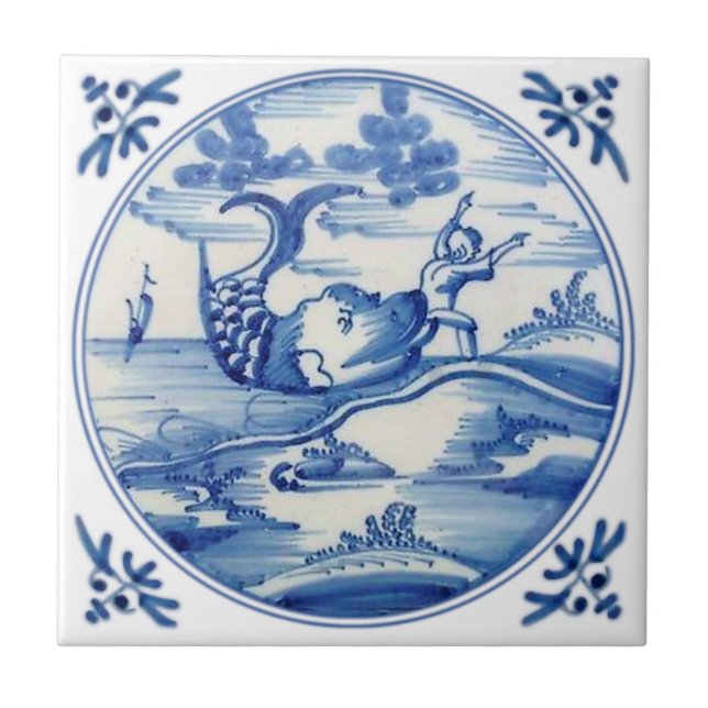 Repro Delft Biblical Jonah e a Baleia 1700 (Frente)