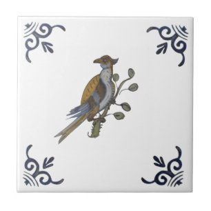 Repro Delft Bird on Branch w/Berries on White Azul