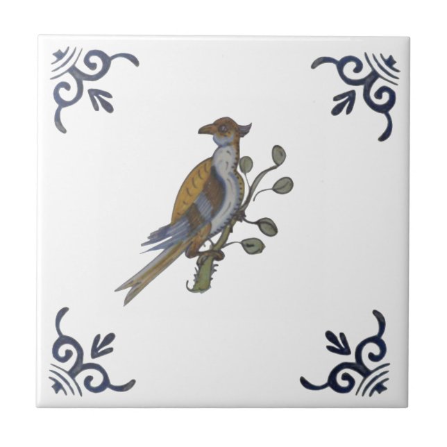 Repro Delft Bird on Branch w/Berries on White Azul (Frente)