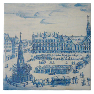 Repro Delft Nuremberg Town Square Blue Azulejo