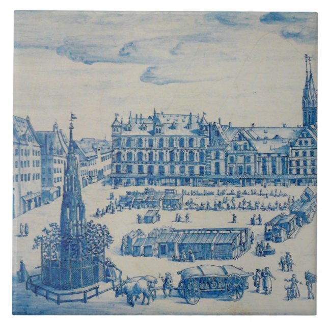 Repro Delft Nuremberg Town Square Blue Azulejo (Frente)