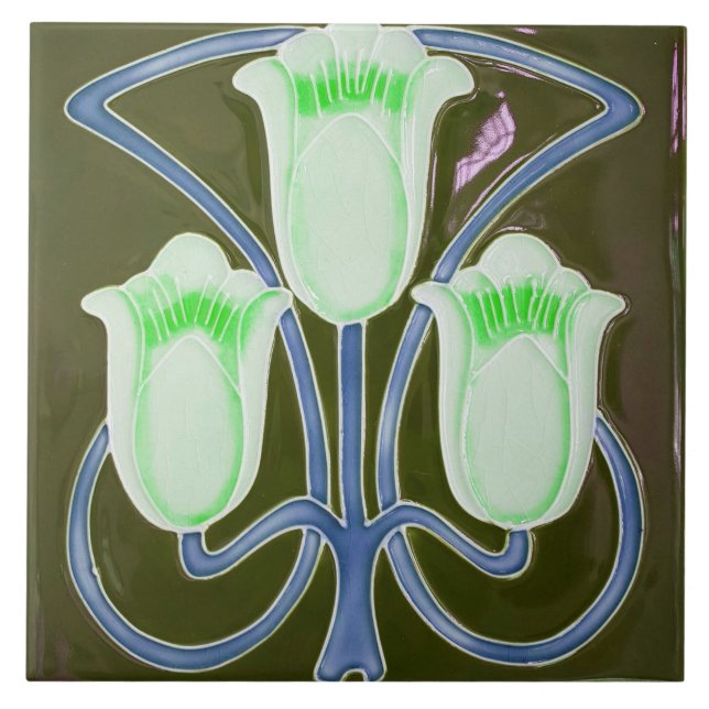 Repro Edwardian Art Nouveau Green Tulip Floral (Frente)