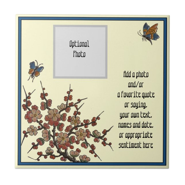 Repro French Longwy Cherry Blossoms Butterflies (Frente)