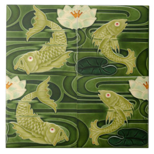 Repro German Art Nouveau Jugendstil Pond Fish