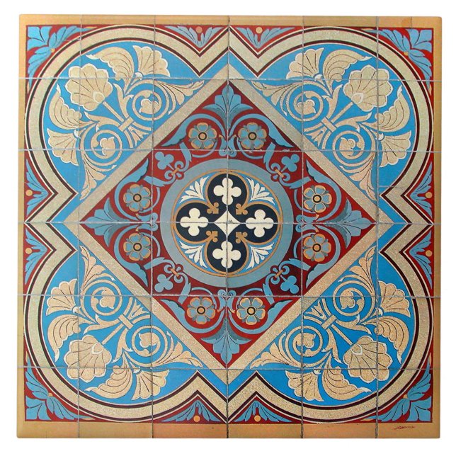 Repro German Geométrico Art Nouveau Jugendstil Blu (Frente)