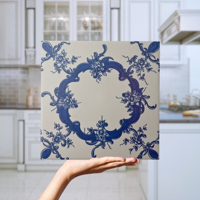 Repro Português Azulejos Floral Ti (Repro Portuguese Blue Geometric Azulejos Floral Tile)
