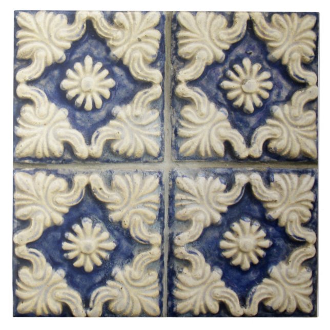 Repro Português Faux Alivio Azul Azulejo Floral (Frente)