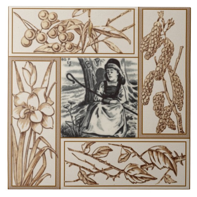 Repro VIctorian Bo Peep Nursery Rhyme Transferware (Frente)