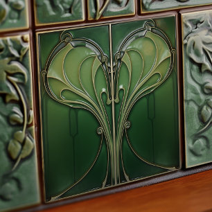 Reprodução de Azulejo Art Nouveau Coração Verde pa