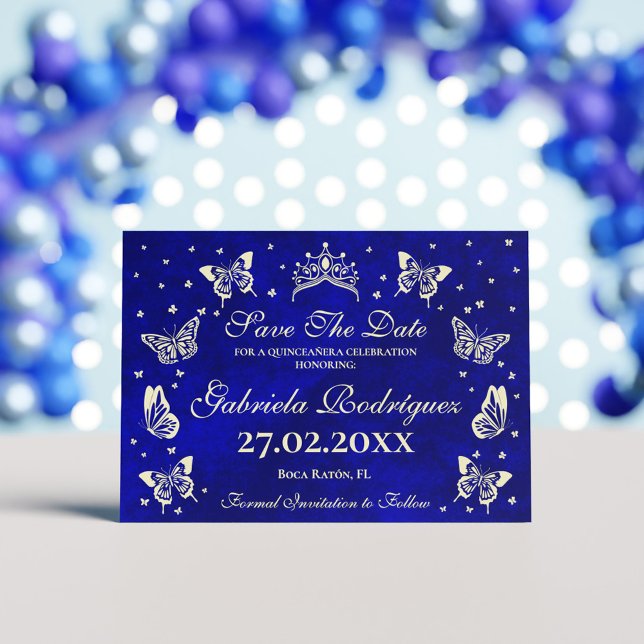 Reserve A Data 15 Azul-Marinho Azul-Moderno Quinceañera (Modern Navy Blue Gold 15th Birthday Quinceañera Save The Date)