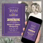 Reserve A Data 1 Foto de aniversário Surprise Party Purple e Dour<br><div class="desc">Você pode guardar um segredo? Convide familiares e amigos para uma festa elegante e excitante de aniversário surpresa com fotos roxo e ouro personalizados para salvar os convites de data. Imagem e toda a redação desta modelo são simples de personalizar, incluindo a mensagem que diz "Shhh! É uma SURPRESA." O...</div>