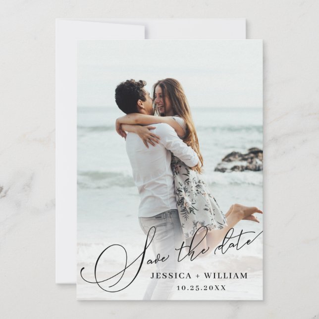 Reserve A Data 2 Photo Simply Elegant Calligraphy Wedding (Frente)