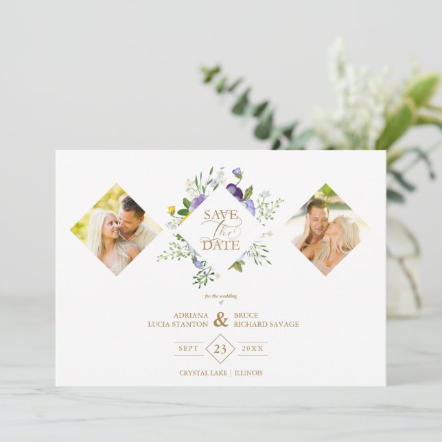 Reserve A Data 2 Photos Chic Romantic Lilac Shades Floral Bouquet (Em pé/Frente)