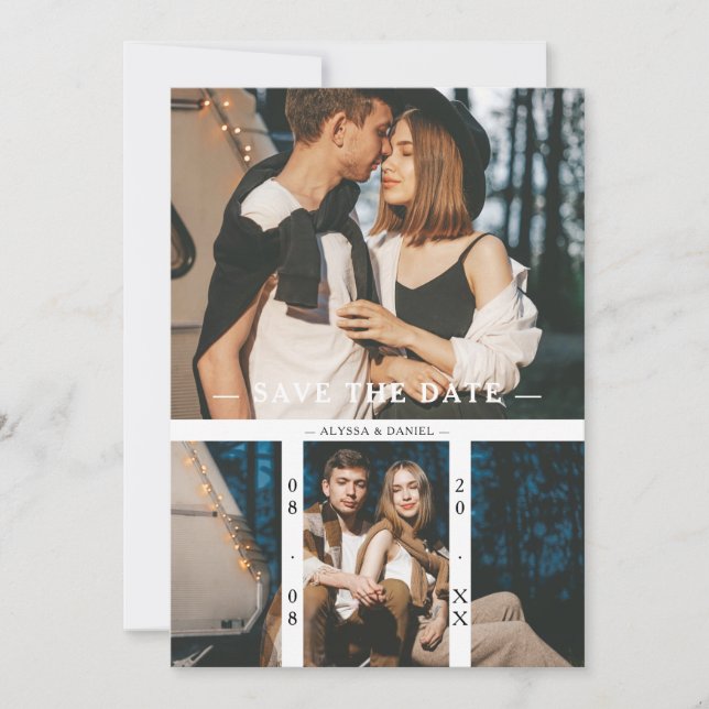 Reserve A Data 2 Photos Chic Trendy Collage Wedding Minimalist (Frente)