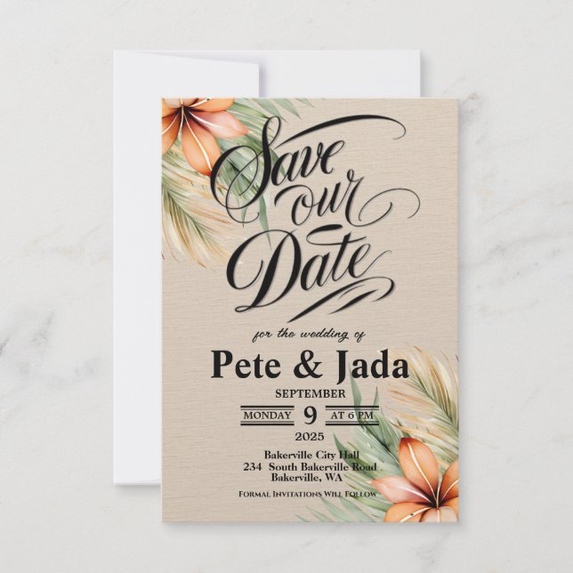 Reserve A Data 3,5" x 5" Flat Save The Date Card (Frente)