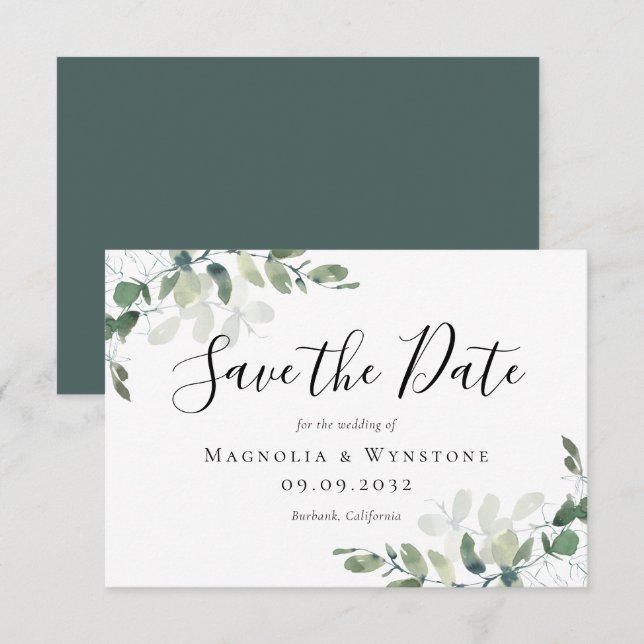 Reserve A Data 3,5x5 Casamento Eucalyptus Watercolor (Frente/Verso)