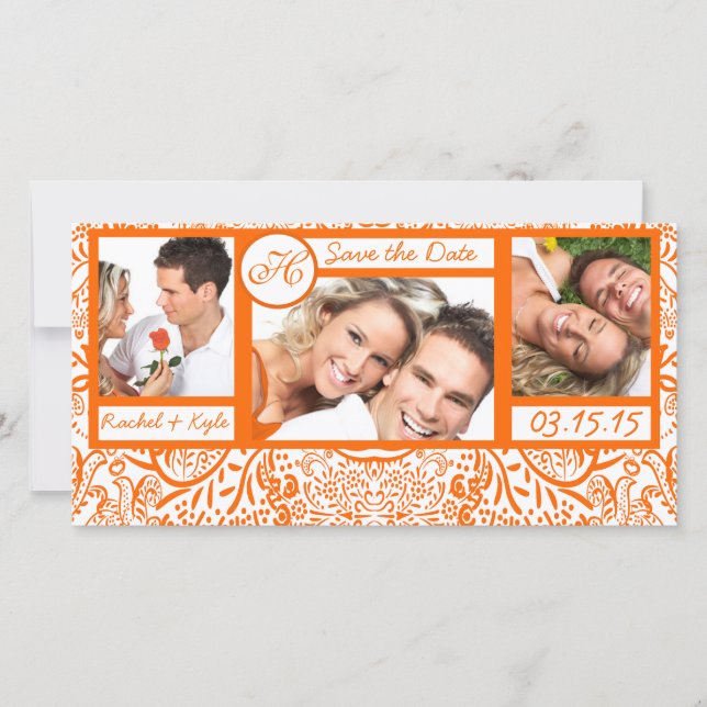 Reserve A Data 3 Fotos Pássaros Amor Laranja Damasco Salve o Dia (Frente)