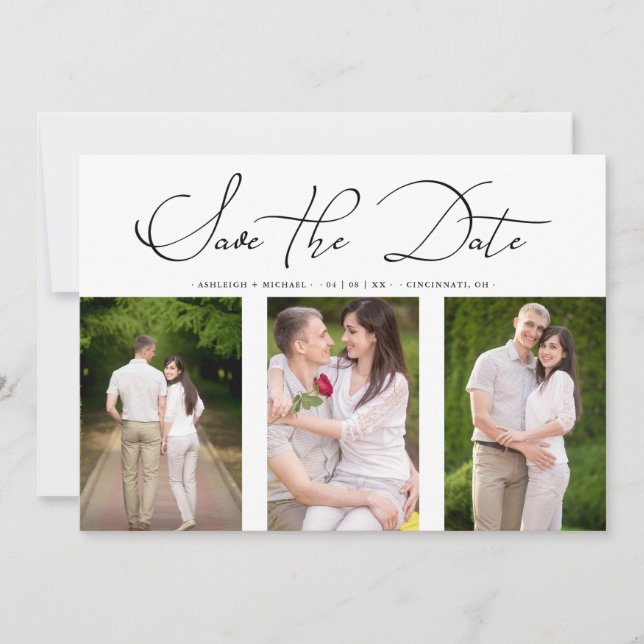 Reserve A Data 3 Photos Collage Engaged Chic Minimalist Wedding (Frente)