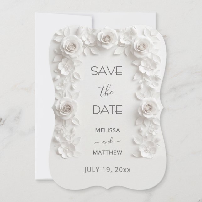 Reserve A Data 3D White Roses Save The Date Card (Frente)