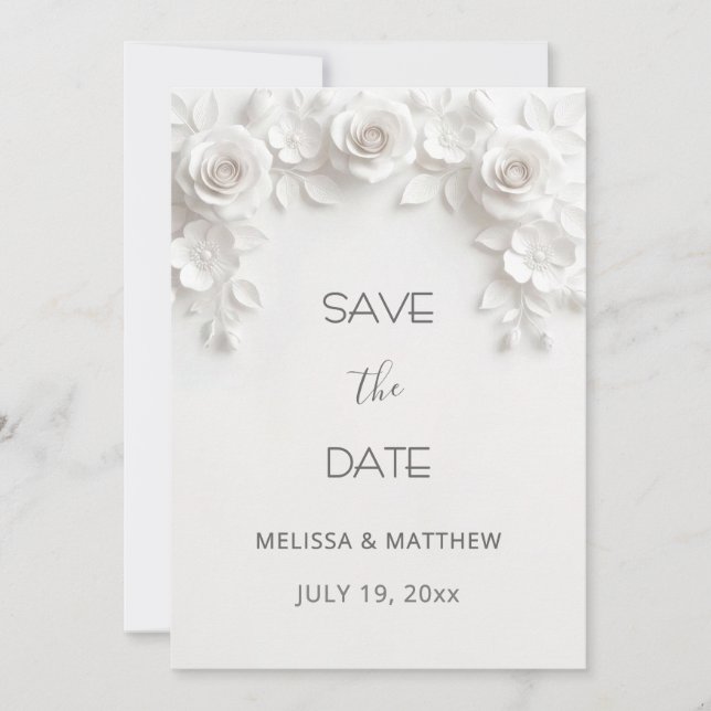 Reserve A Data 3D White Roses Save The Date Card (Frente)